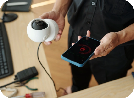 Monitoring security cameras through a mobile app.